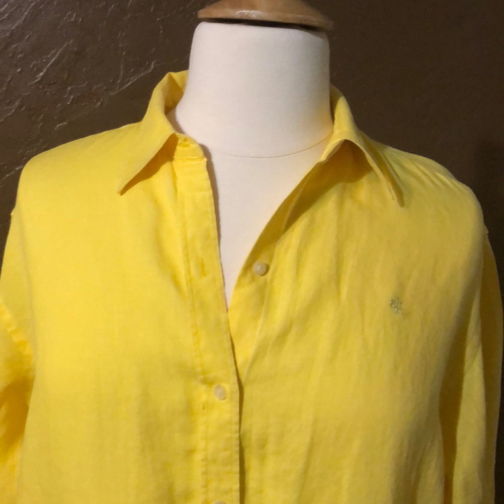 Classic bright yellow linen button up